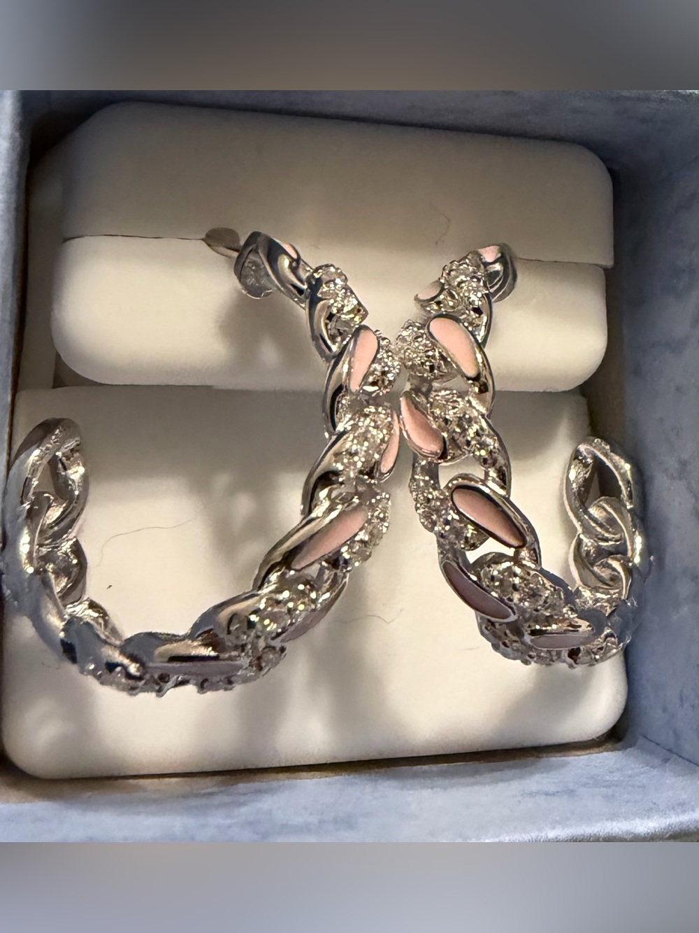 Moissanite 925 Silver 2.0 Ctw Hoop Earrings With Pink Accents